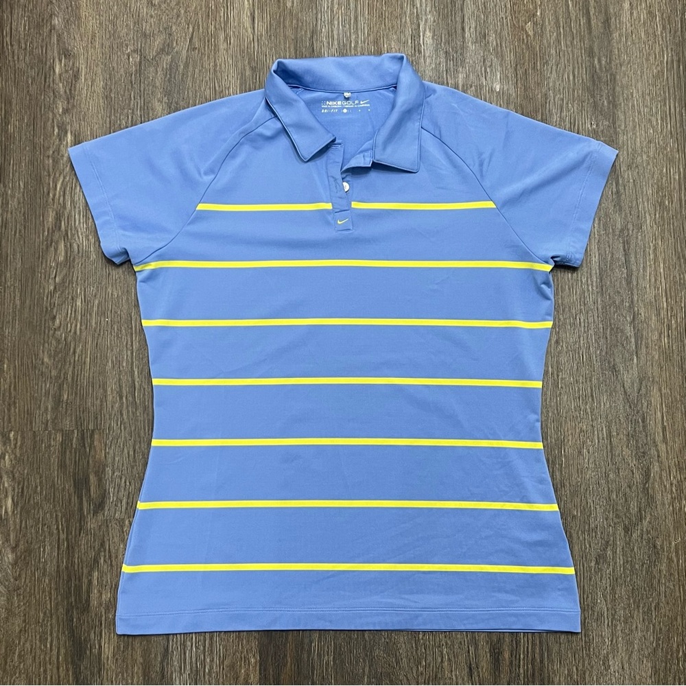 Nike Golf Women's Blue and Yellow Striped Polo Shirt